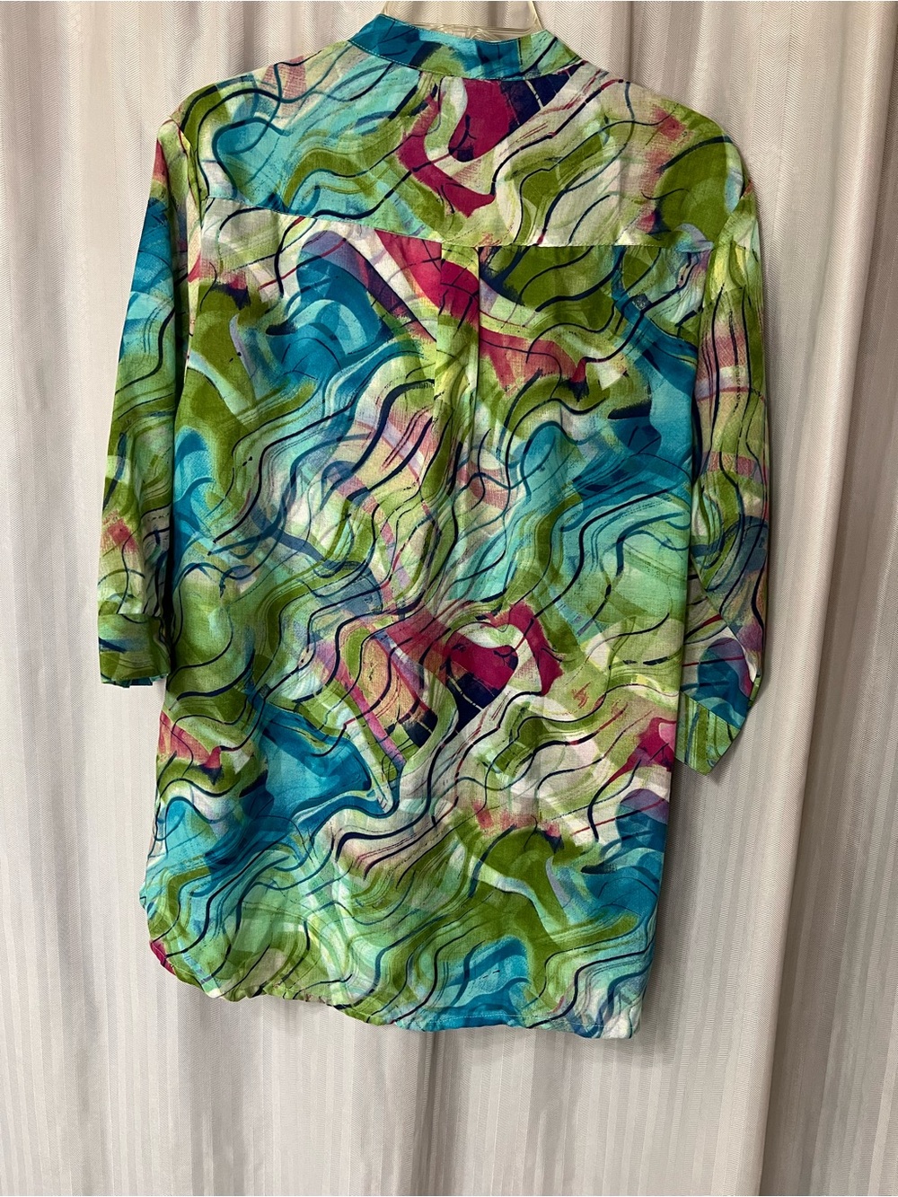 Christina 100% Silk Abstract Wave-Print Tunic - Blue/Green/Pink size Large NWT - Picture 2 of 9